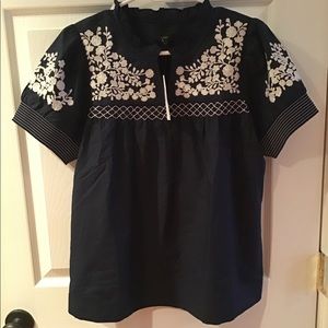 J. Crew Embroidered Cotton Puff-Sleeve Top XS